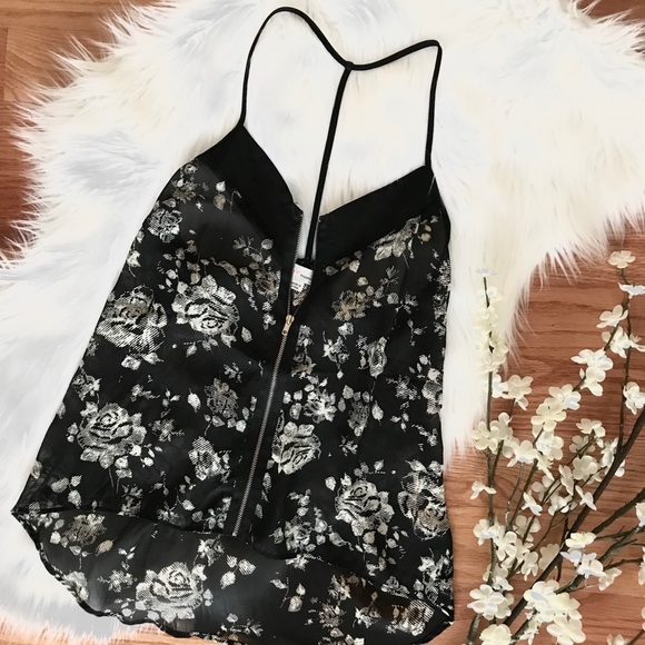TJmaxx Tops - Best price! Black & Cream Floral Zip Up Tank Top